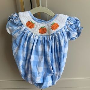 Pumpkin/ Fall/ Halloween Smocked Bubble- 3 mos